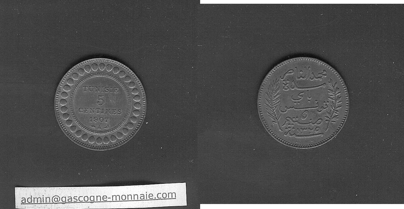 Tunisia 5 centimes 1907 AU+